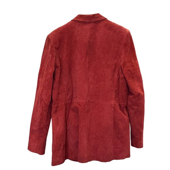 Vintage Komitor Jacket Womens 16 Red Suede Leather 1 Button Blazer Lined - Picture 7 of 12